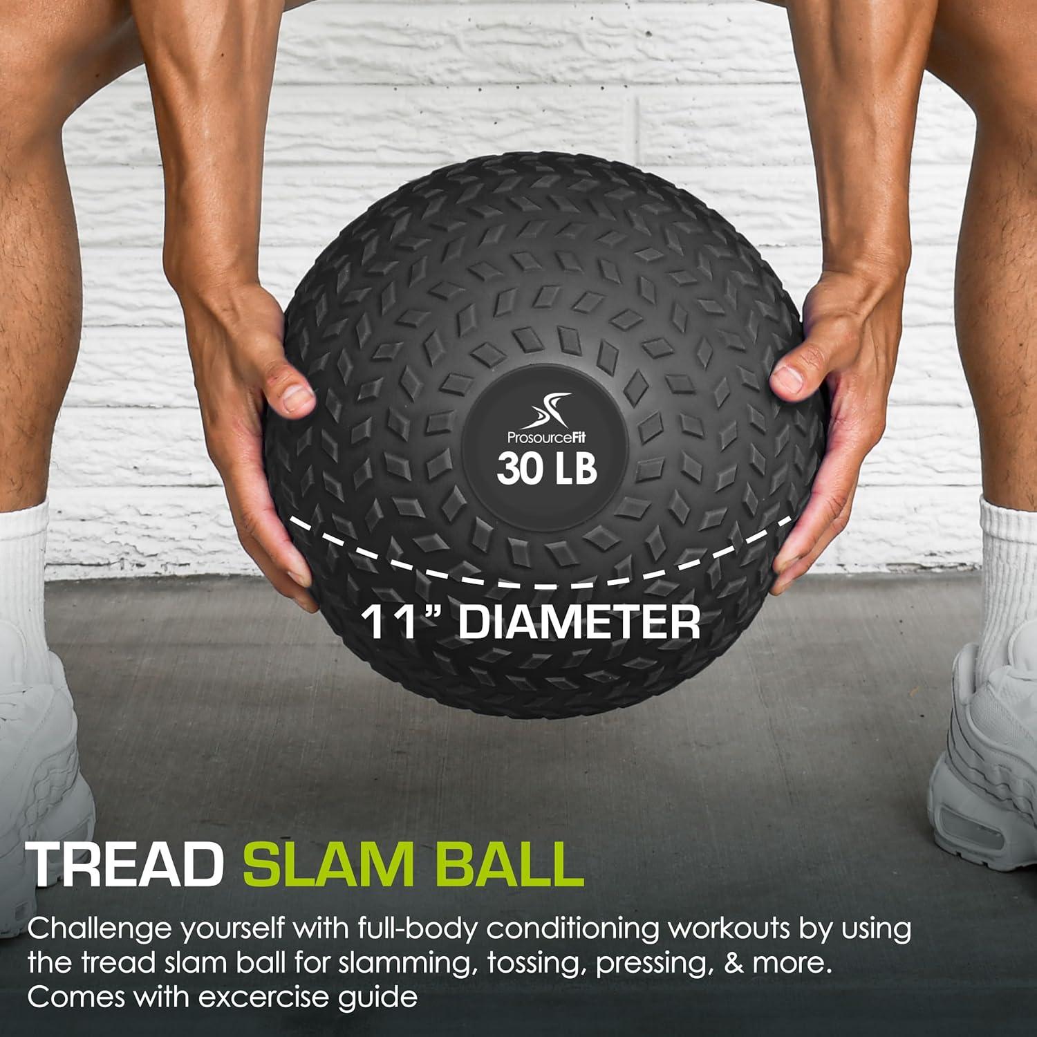 imageProsourceFit Slam Medicine Balls 5 10 15 20 25 30 50lbs Smooth and Tread Textured Grip Dead Weight Balls for Strength and Conditioning Exercises Cardio and Core WorkoutsTread  Black