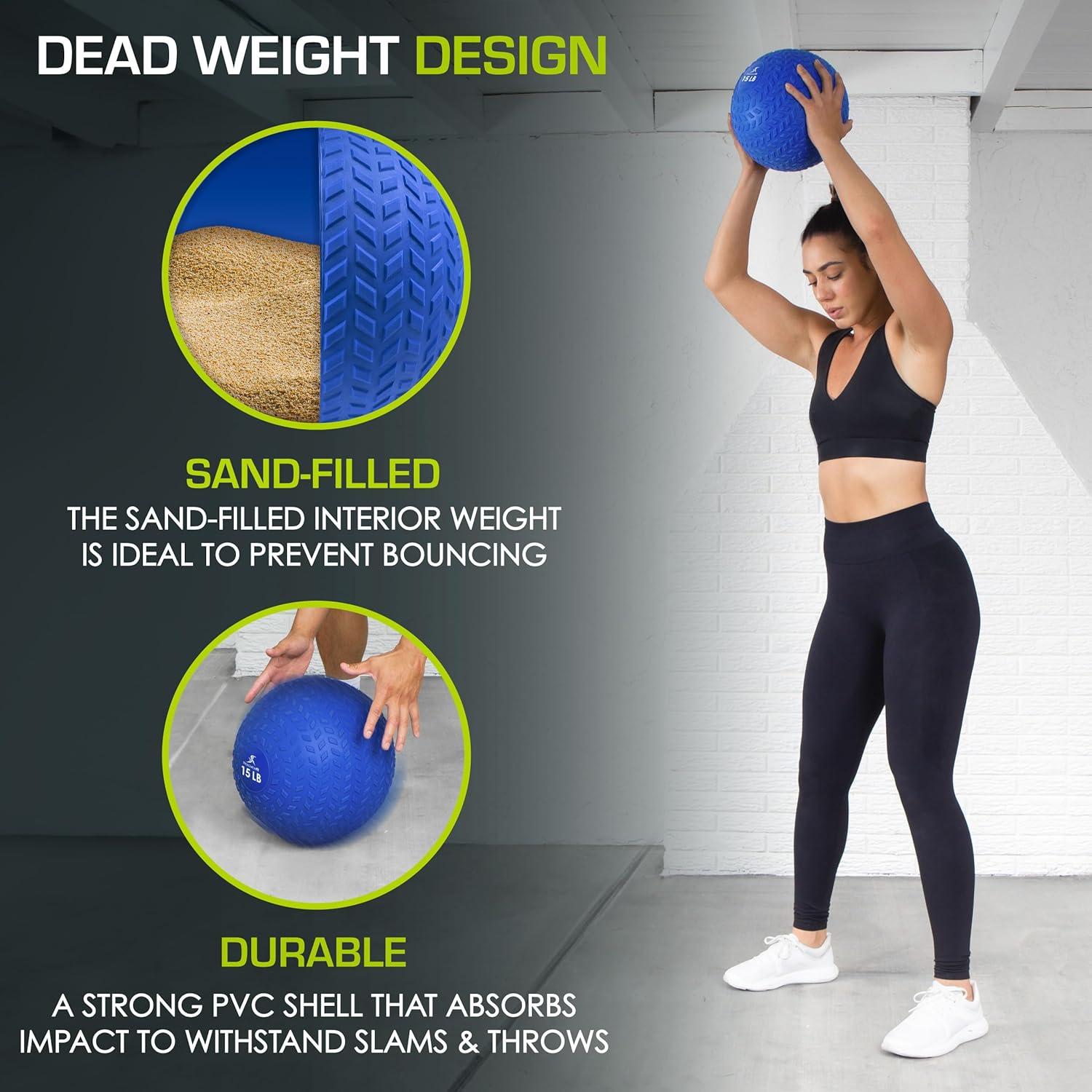 imageProsourceFit Slam Medicine Balls 5 10 15 20 25 30 50lbs Smooth and Tread Textured Grip Dead Weight Balls for Strength and Conditioning Exercises Cardio and Core WorkoutsBlue