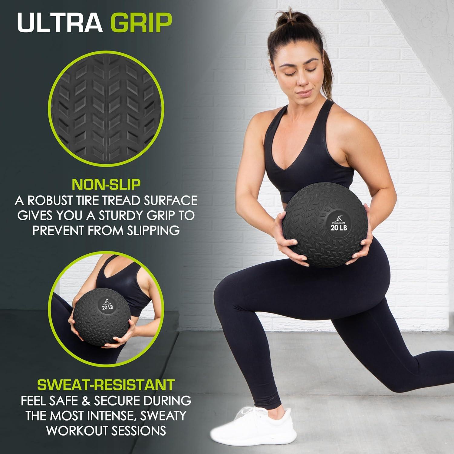 imageProsourceFit Slam Medicine Balls 5 10 15 20 25 30 50lbs Smooth and Tread Textured Grip Dead Weight Balls for Strength and Conditioning Exercises Cardio and Core WorkoutsTread  Black