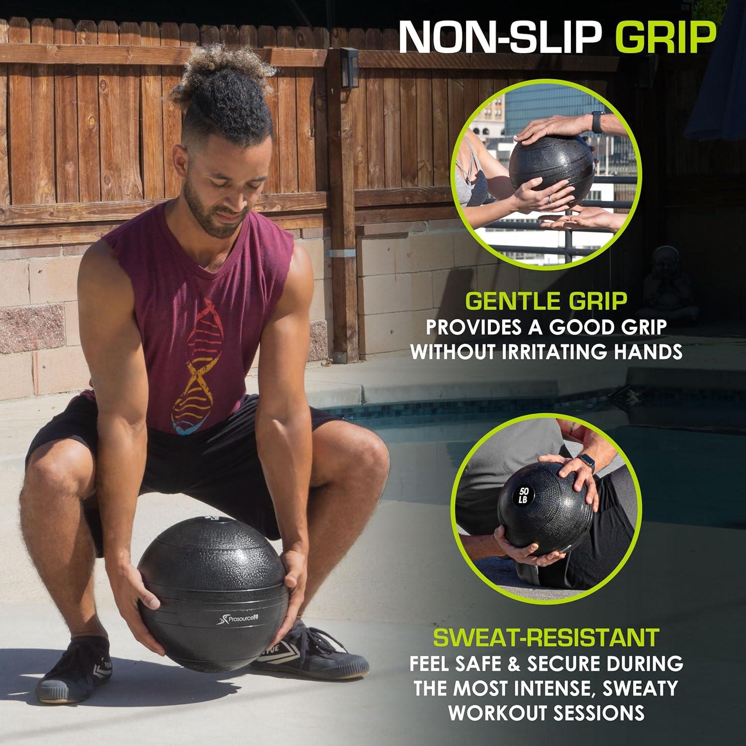 imageProsourceFit Slam Medicine Balls 5 10 15 20 25 30 50lbs Smooth and Tread Textured Grip Dead Weight Balls for Strength and Conditioning Exercises Cardio and Core WorkoutsClassic  Black