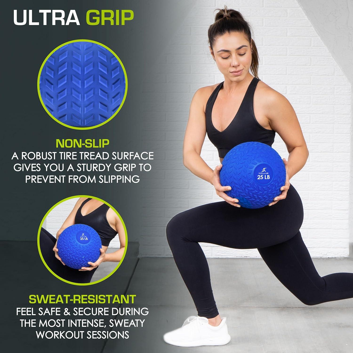 imageProsourceFit Slam Medicine Balls 5 10 15 20 25 30 50lbs Smooth and Tread Textured Grip Dead Weight Balls for Strength and Conditioning Exercises Cardio and Core WorkoutsBlue