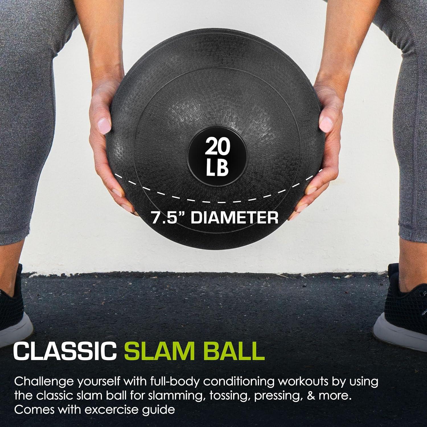 imageProsourceFit Slam Medicine Balls 5 10 15 20 25 30 50lbs Smooth and Tread Textured Grip Dead Weight Balls for Strength and Conditioning Exercises Cardio and Core WorkoutsClassic  Black