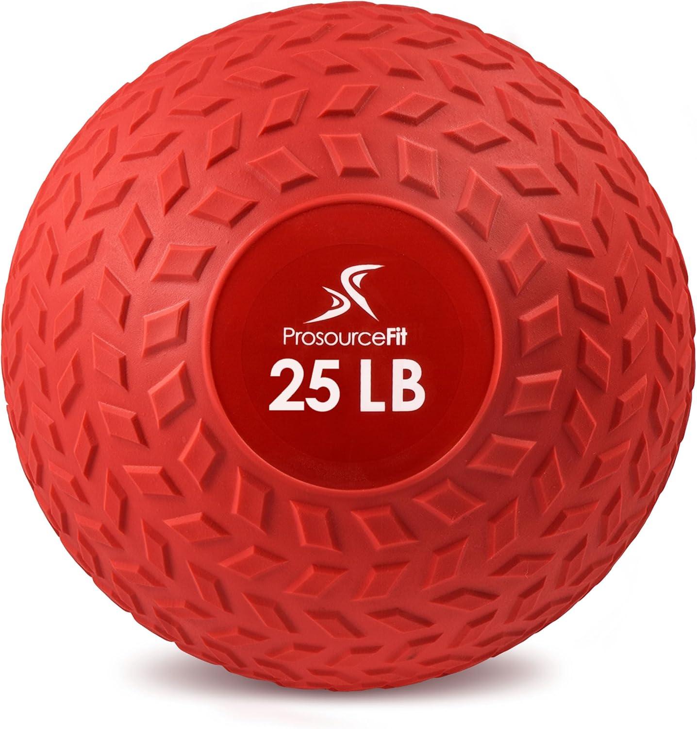 imageProsourceFit Slam Medicine Balls 5 10 15 20 25 30 50lbs Smooth and Tread Textured Grip Dead Weight Balls for Strength and Conditioning Exercises Cardio and Core WorkoutsRed