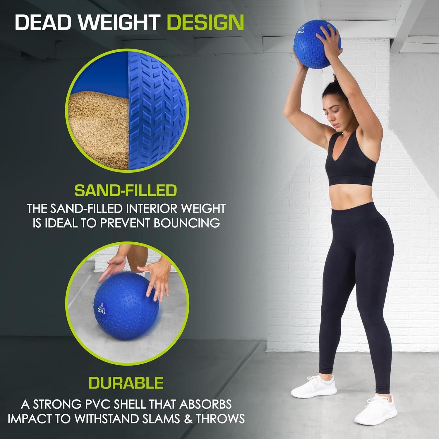 imageProsourceFit Slam Medicine Balls 5 10 15 20 25 30 50lbs Smooth and Tread Textured Grip Dead Weight Balls for Strength and Conditioning Exercises Cardio and Core WorkoutsBlue