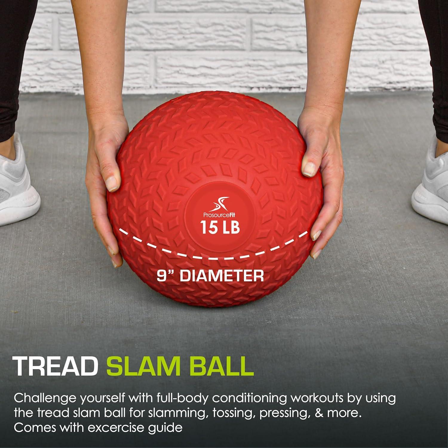imageProsourceFit Slam Medicine Balls 5 10 15 20 25 30 50lbs Smooth and Tread Textured Grip Dead Weight Balls for Strength and Conditioning Exercises Cardio and Core WorkoutsRed