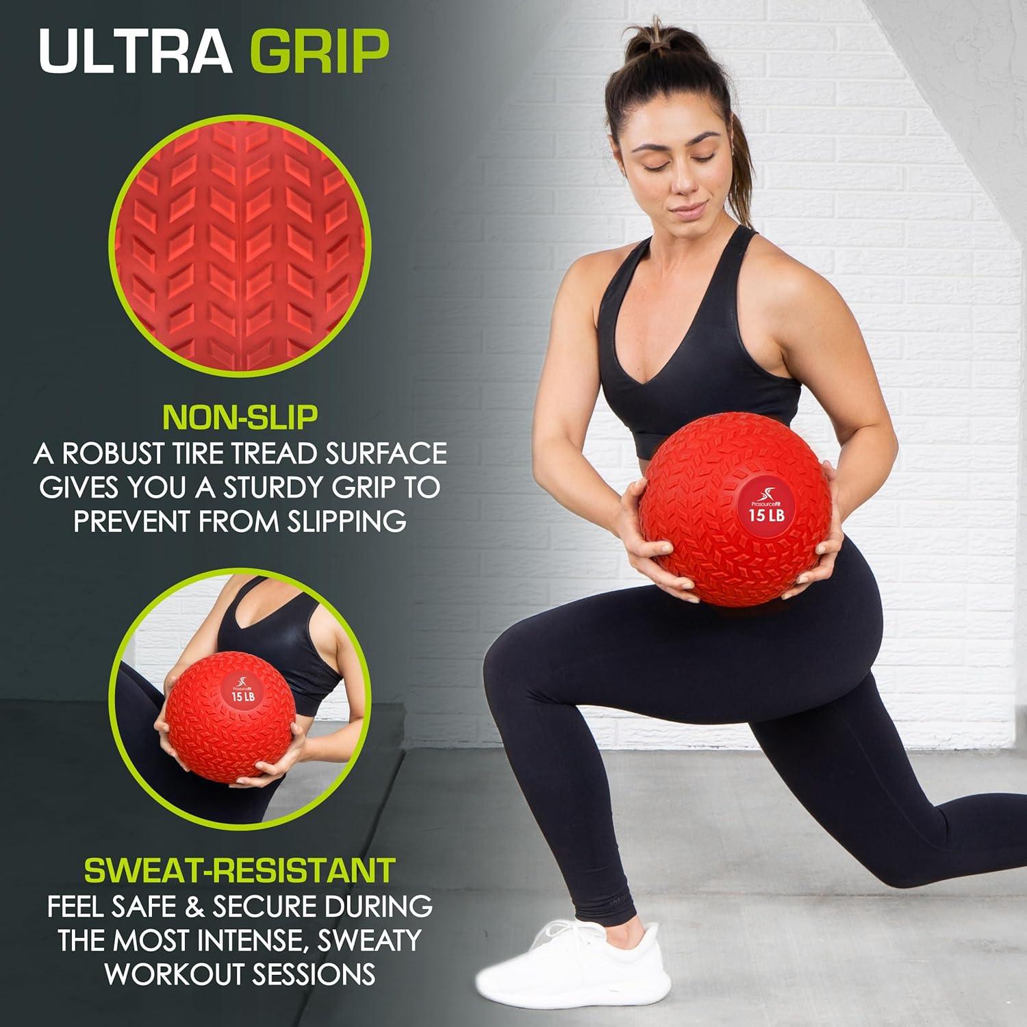 imageProsourceFit Slam Medicine Balls 5 10 15 20 25 30 50lbs Smooth and Tread Textured Grip Dead Weight Balls for Strength and Conditioning Exercises Cardio and Core WorkoutsRed