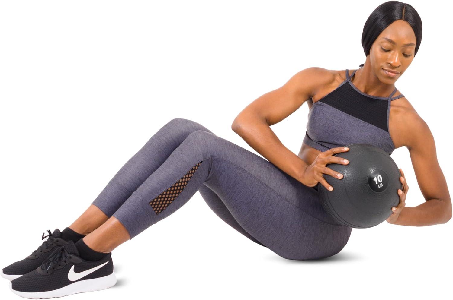 imageProsourceFit Slam Medicine Balls 5 10 15 20 25 30 50lbs Smooth and Tread Textured Grip Dead Weight Balls for Strength and Conditioning Exercises Cardio and Core WorkoutsClassic  Black