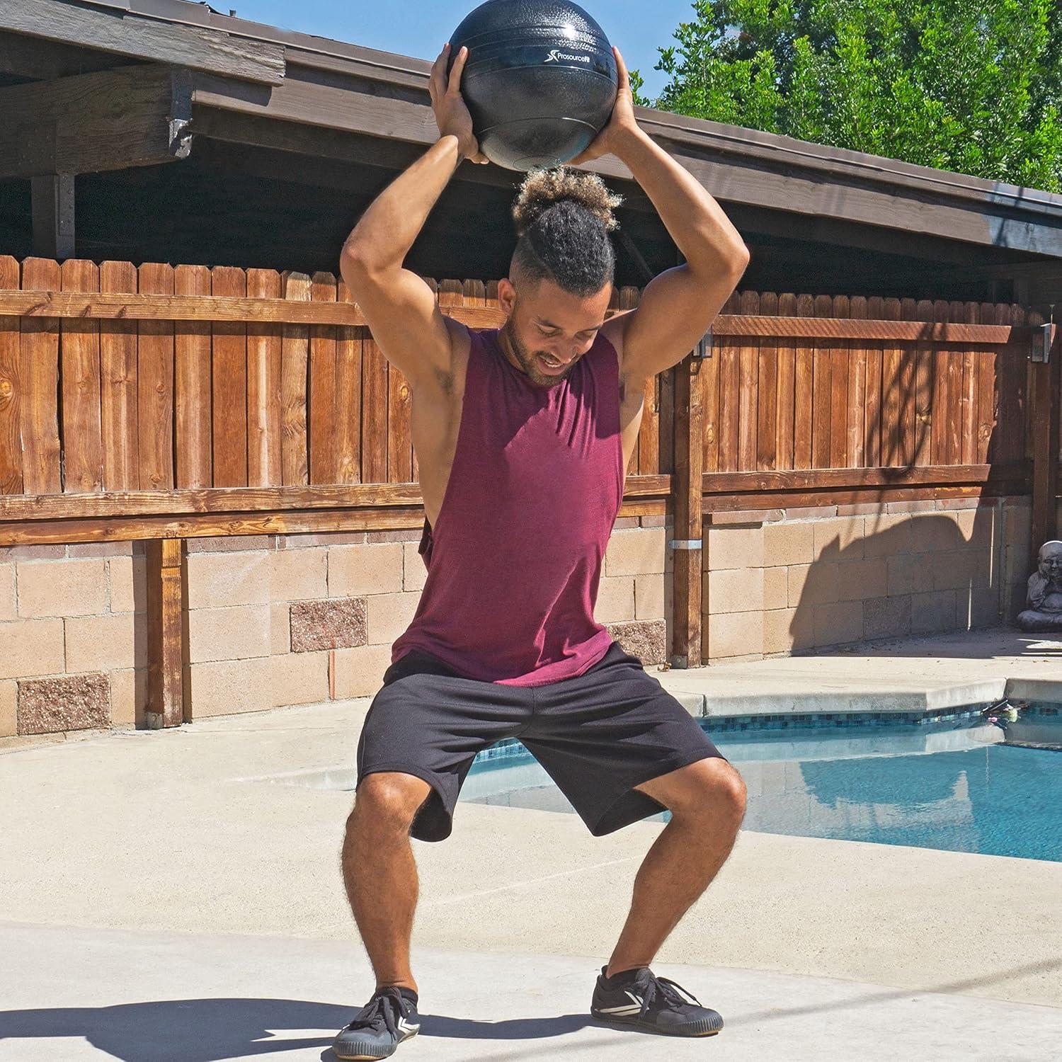 imageProsourceFit Slam Medicine Balls 5 10 15 20 25 30 50lbs Smooth and Tread Textured Grip Dead Weight Balls for Strength and Conditioning Exercises Cardio and Core WorkoutsClassic  Black