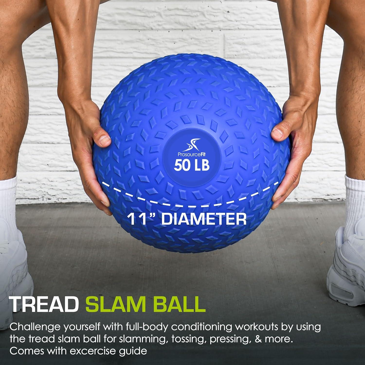 imageProsourceFit Slam Medicine Balls 5 10 15 20 25 30 50lbs Smooth and Tread Textured Grip Dead Weight Balls for Strength and Conditioning Exercises Cardio and Core WorkoutsBlue