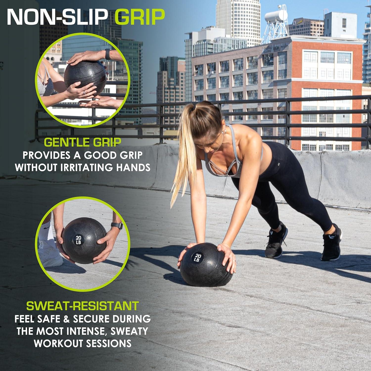 imageProsourceFit Slam Medicine Balls 5 10 15 20 25 30 50lbs Smooth and Tread Textured Grip Dead Weight Balls for Strength and Conditioning Exercises Cardio and Core WorkoutsClassic  Black