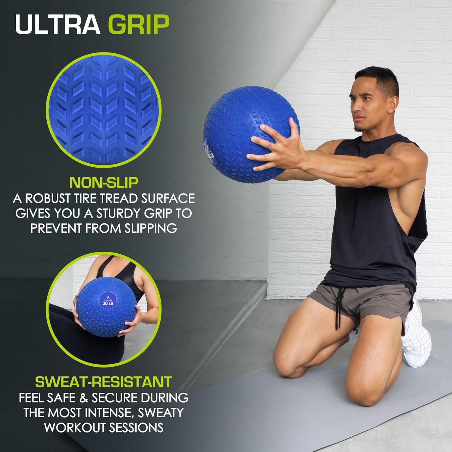 imageProsourceFit Slam Medicine Balls 5 10 15 20 25 30 50lbs Smooth and Tread Textured Grip Dead Weight Balls for Strength and Conditioning Exercises Cardio and Core WorkoutsBlue