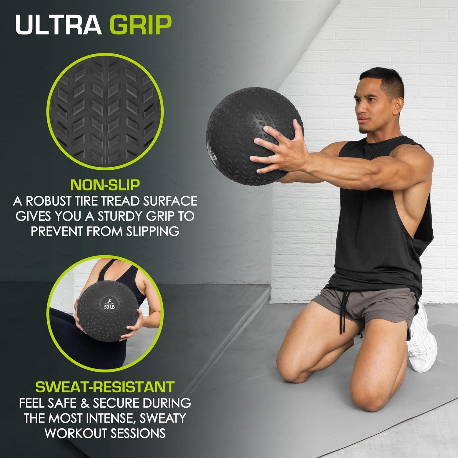 imageProsourceFit Slam Medicine Balls 5 10 15 20 25 30 50lbs Smooth and Tread Textured Grip Dead Weight Balls for Strength and Conditioning Exercises Cardio and Core WorkoutsTread  Black
