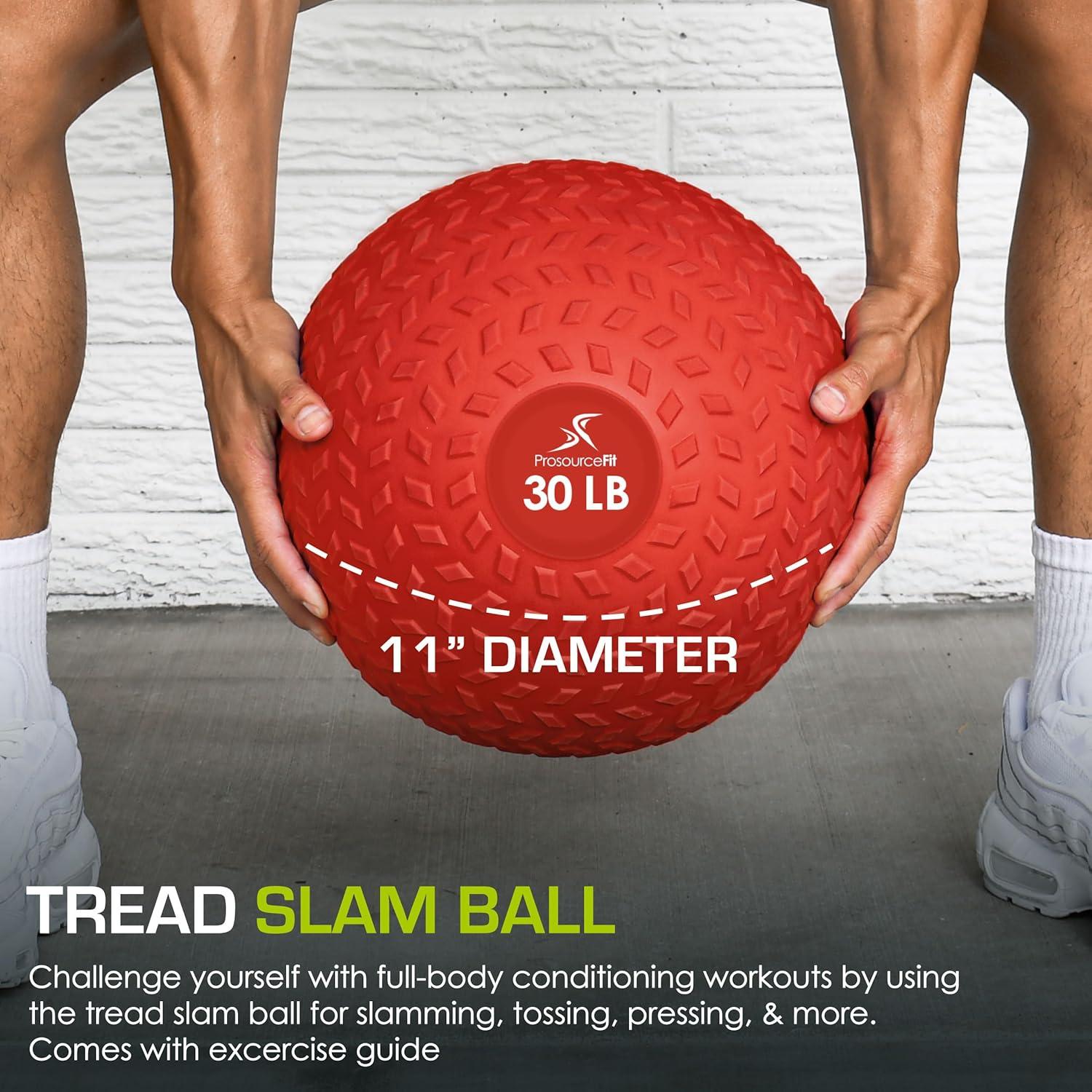 imageProsourceFit Slam Medicine Balls 5 10 15 20 25 30 50lbs Smooth and Tread Textured Grip Dead Weight Balls for Strength and Conditioning Exercises Cardio and Core WorkoutsRed