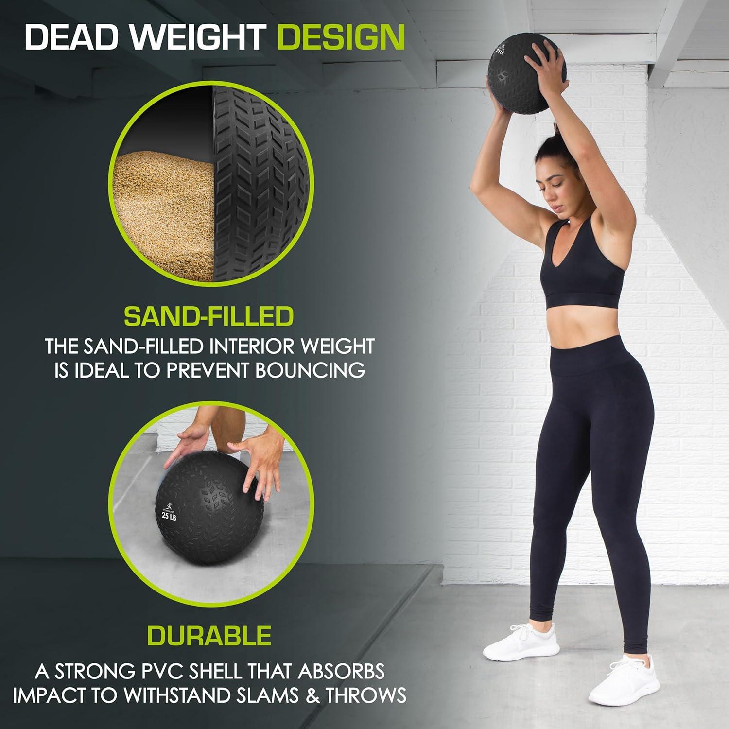 imageProsourceFit Slam Medicine Balls 5 10 15 20 25 30 50lbs Smooth and Tread Textured Grip Dead Weight Balls for Strength and Conditioning Exercises Cardio and Core WorkoutsTread  Black