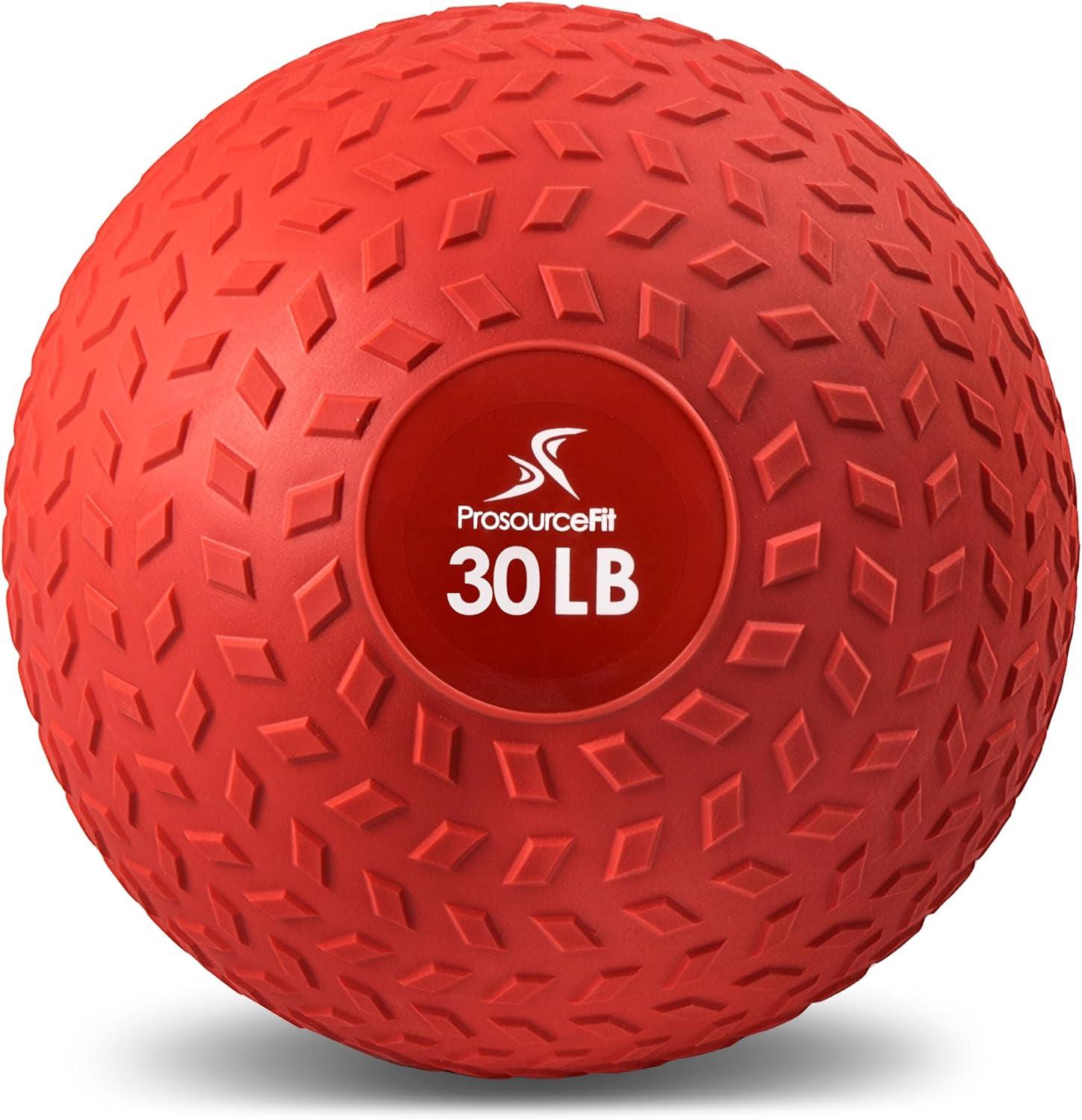 imageProsourceFit Slam Medicine Balls 5 10 15 20 25 30 50lbs Smooth and Tread Textured Grip Dead Weight Balls for Strength and Conditioning Exercises Cardio and Core WorkoutsRed