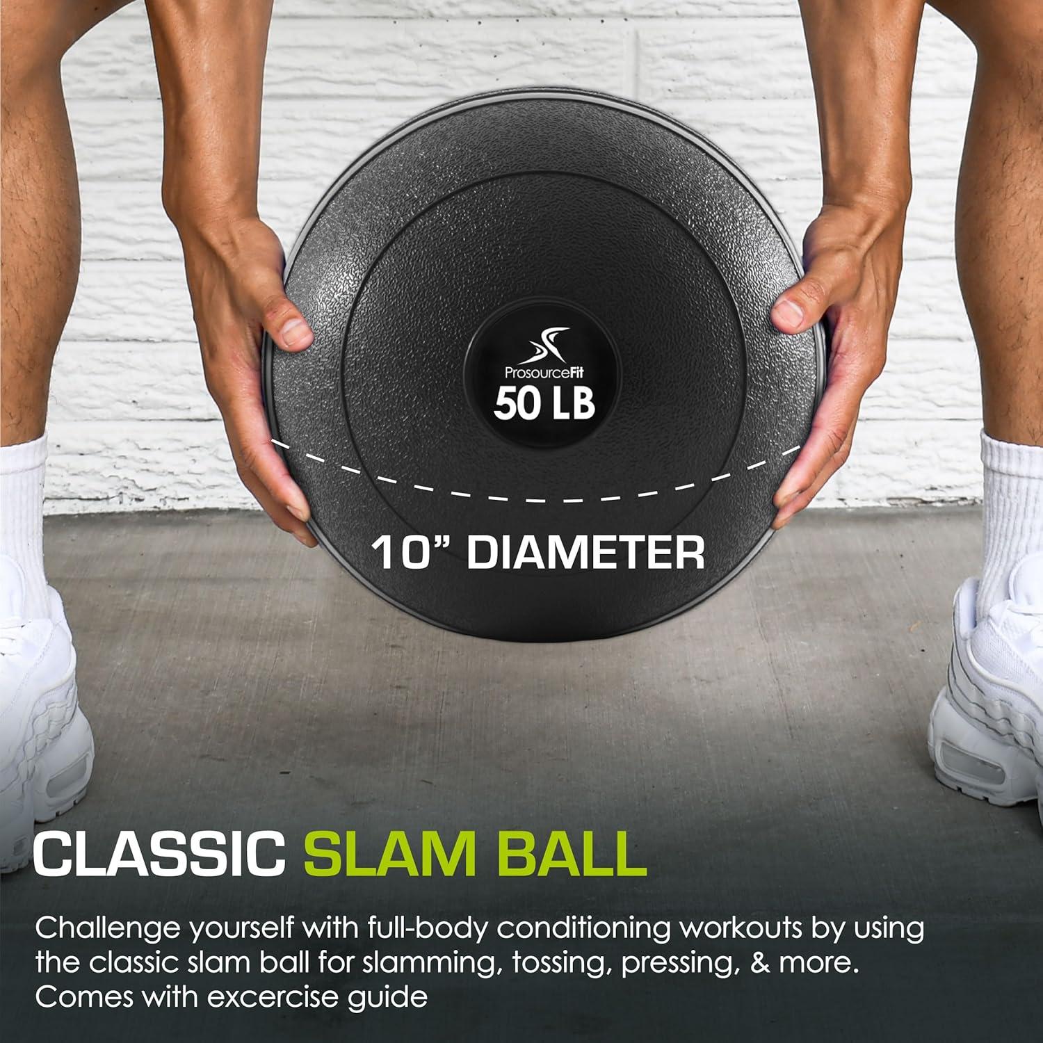 imageProsourceFit Slam Medicine Balls 5 10 15 20 25 30 50lbs Smooth and Tread Textured Grip Dead Weight Balls for Strength and Conditioning Exercises Cardio and Core WorkoutsClassic  Black