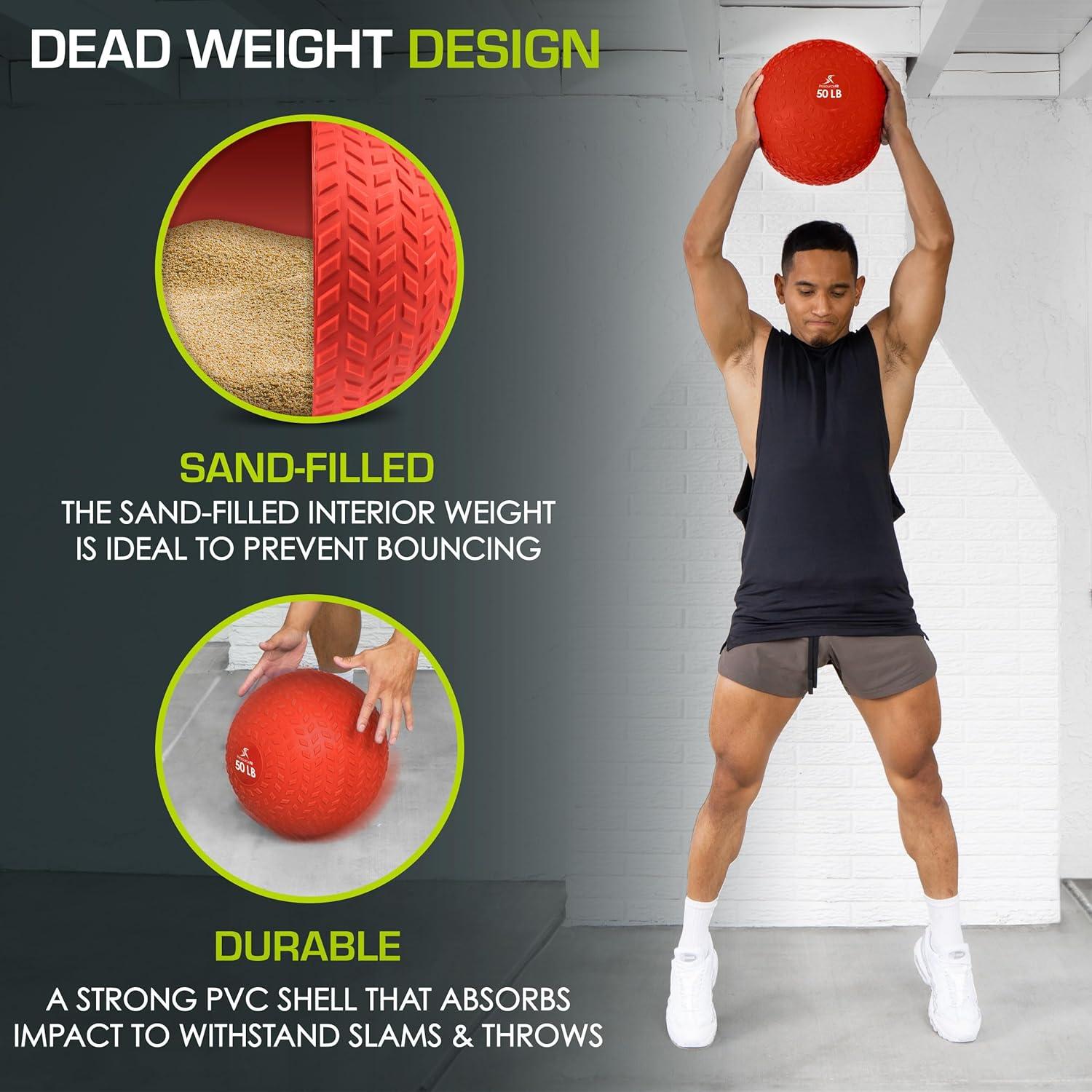 imageProsourceFit Slam Medicine Balls 5 10 15 20 25 30 50lbs Smooth and Tread Textured Grip Dead Weight Balls for Strength and Conditioning Exercises Cardio and Core WorkoutsRed