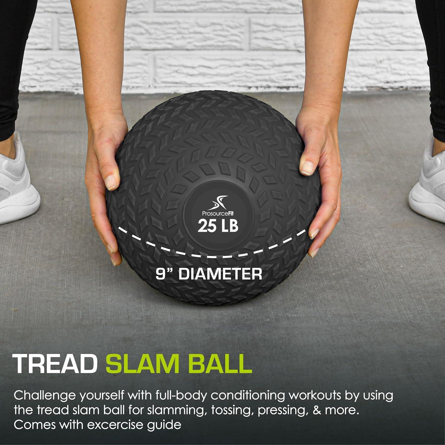 imageProsourceFit Slam Medicine Balls 5 10 15 20 25 30 50lbs Smooth and Tread Textured Grip Dead Weight Balls for Strength and Conditioning Exercises Cardio and Core WorkoutsTread  Black