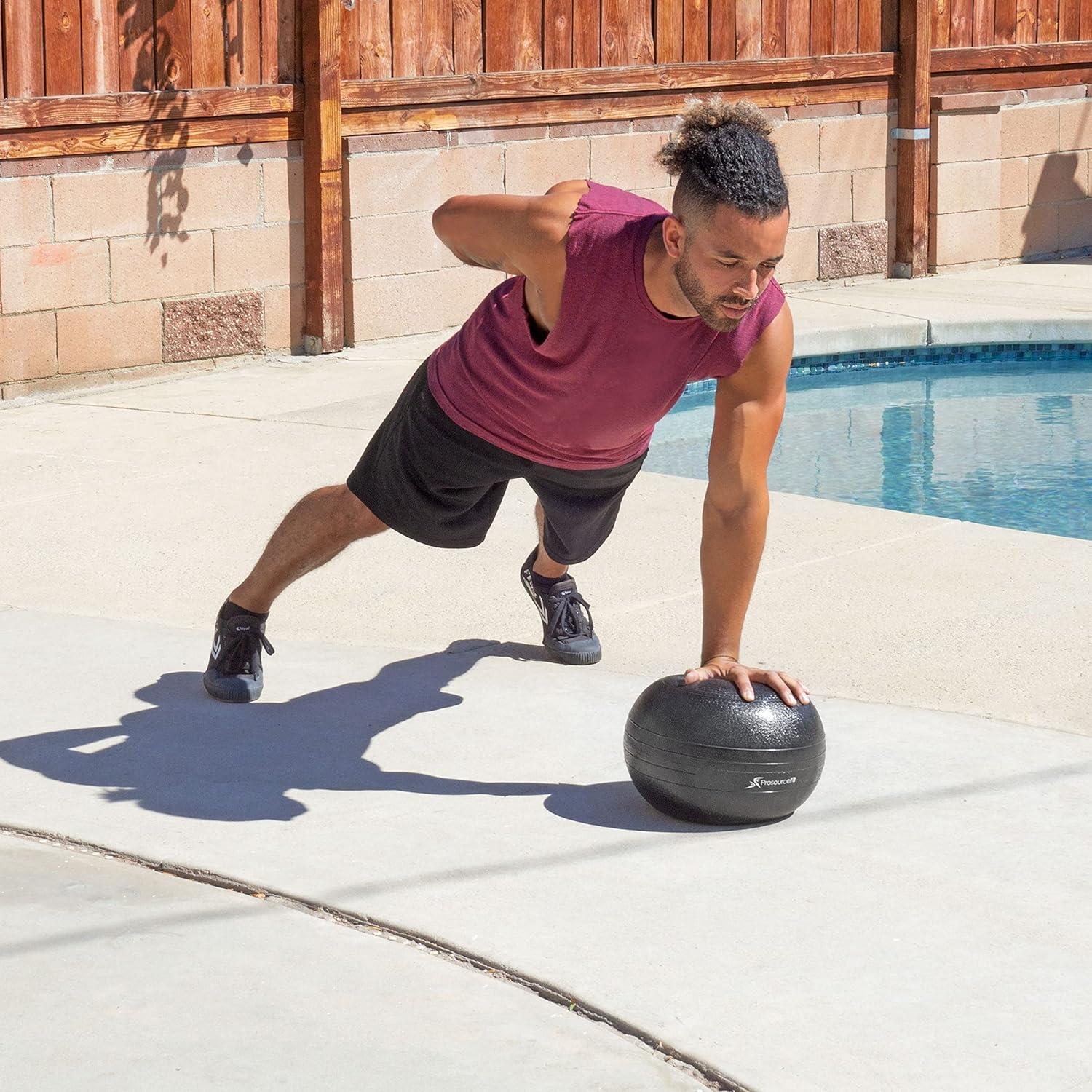 imageProsourceFit Slam Medicine Balls 5 10 15 20 25 30 50lbs Smooth and Tread Textured Grip Dead Weight Balls for Strength and Conditioning Exercises Cardio and Core WorkoutsClassic  Black