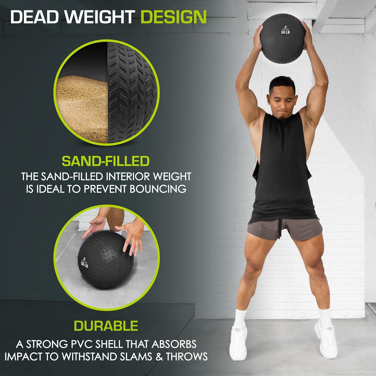imageProsourceFit Slam Medicine Balls 5 10 15 20 25 30 50lbs Smooth and Tread Textured Grip Dead Weight Balls for Strength and Conditioning Exercises Cardio and Core WorkoutsTread  Black