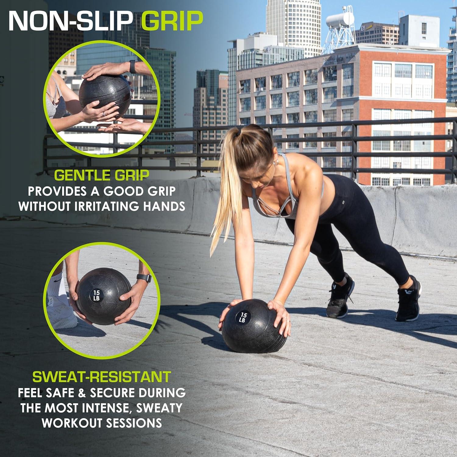 imageProsourceFit Slam Medicine Balls 5 10 15 20 25 30 50lbs Smooth and Tread Textured Grip Dead Weight Balls for Strength and Conditioning Exercises Cardio and Core WorkoutsClassic  Black