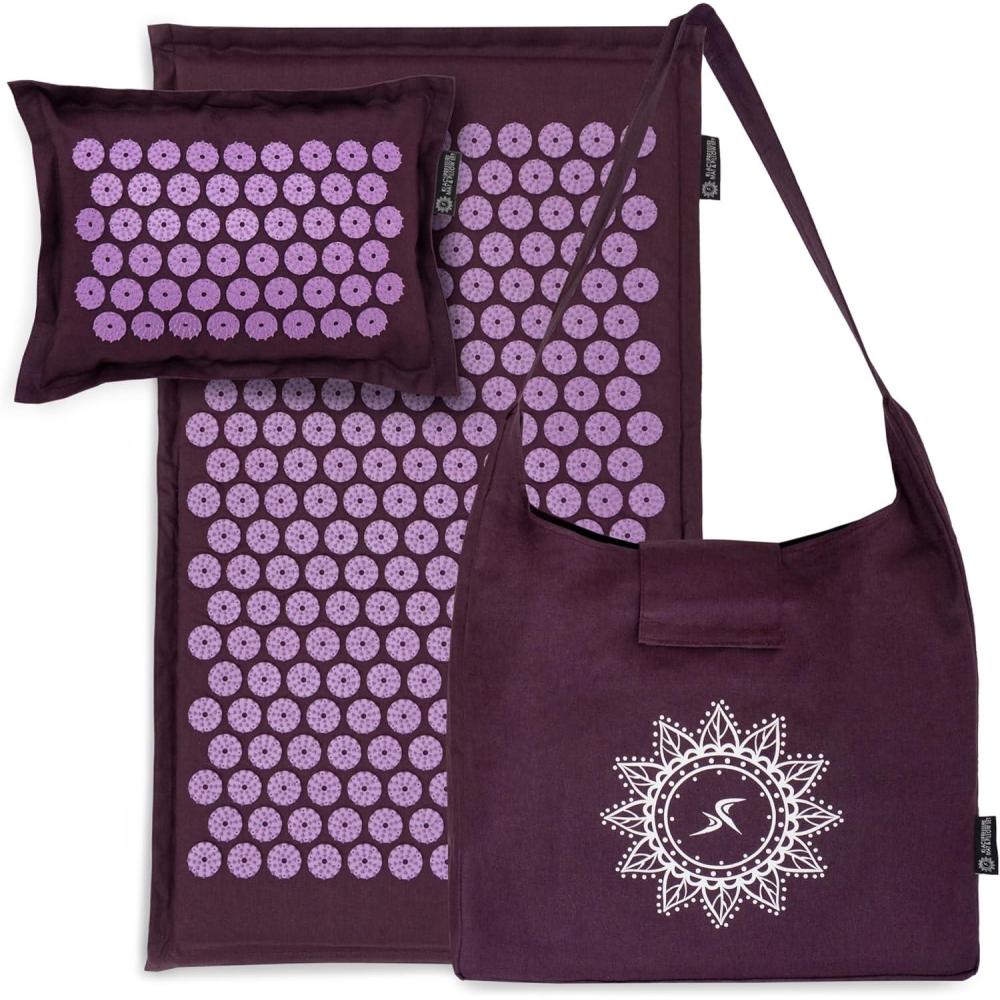 imageProsourceFit Ki Acupressure Mat and Pillow Set with 100 Natural Linen for BackNeck Pain Relief and Muscle RelaxationRoyal Lilac