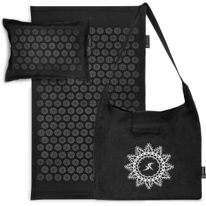 imageProsourceFit Ki Acupressure Mat and Pillow Set with 100 Natural Linen for BackNeck Pain Relief and Muscle RelaxationBlack Pearl