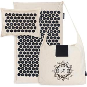 imageProsourceFit Ki Acupressure Mat and Pillow Set with 100 Natural Linen for BackNeck Pain Relief and Muscle RelaxationOnyx Gold