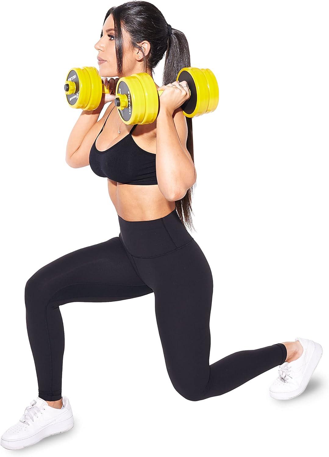 imageProsourceFit Adjustable Dumbbell ampamp Barbell Weight Set 2in1 Free Weights Available 44Lbs Home Gym EquipmentYellow 22lb