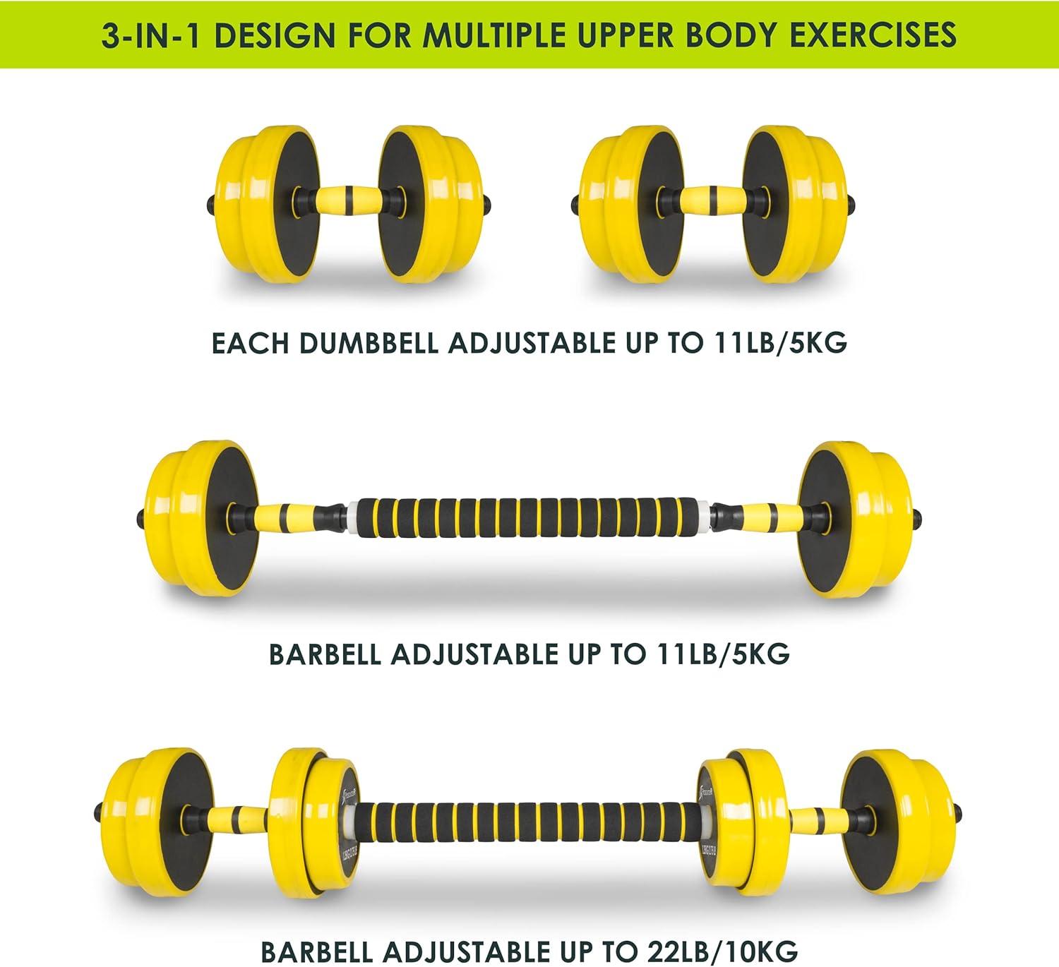 imageProsourceFit Adjustable Dumbbell ampamp Barbell Weight Set 2in1 Free Weights Available 44Lbs Home Gym EquipmentYellow 22lb
