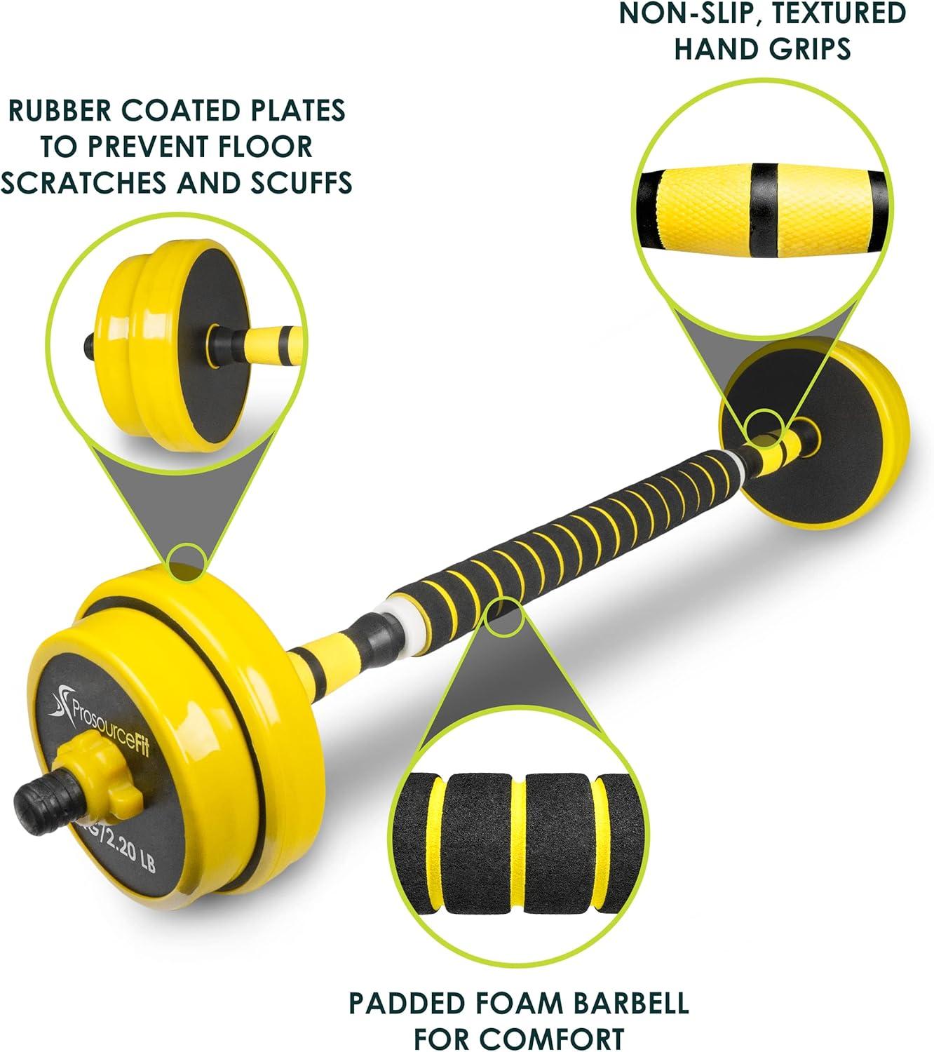 imageProsourceFit Adjustable Dumbbell ampamp Barbell Weight Set 2in1 Free Weights Available 44Lbs Home Gym EquipmentYellow 22lb