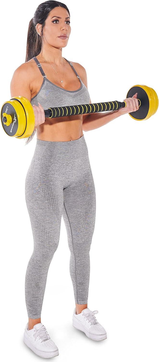 imageProsourceFit Adjustable Dumbbell ampamp Barbell Weight Set 2in1 Free Weights Available 44Lbs Home Gym EquipmentYellow 22lb