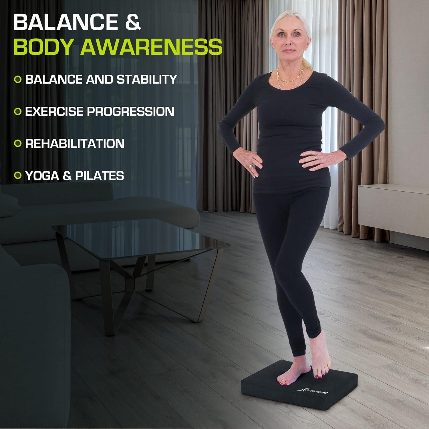 imageProsourceFit Exercise Balance Pad  NonSlip Cushioned Foam Mat ampamp Knee Pad for Fitness and Stability Training Yoga Physical TherapyBlack  L  155 x 1275