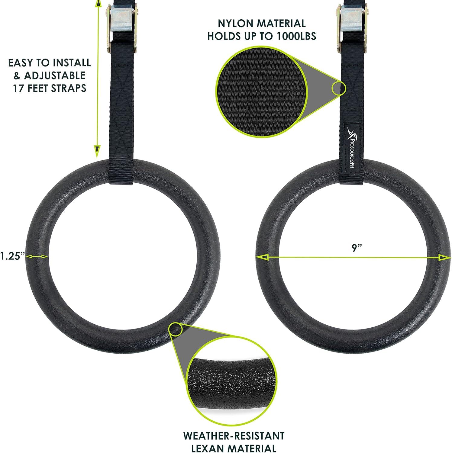 imageProsourceFit Fitness Gymnastics Rings with Straps for Total Body Conditioning at HomeBlack  Lexan
