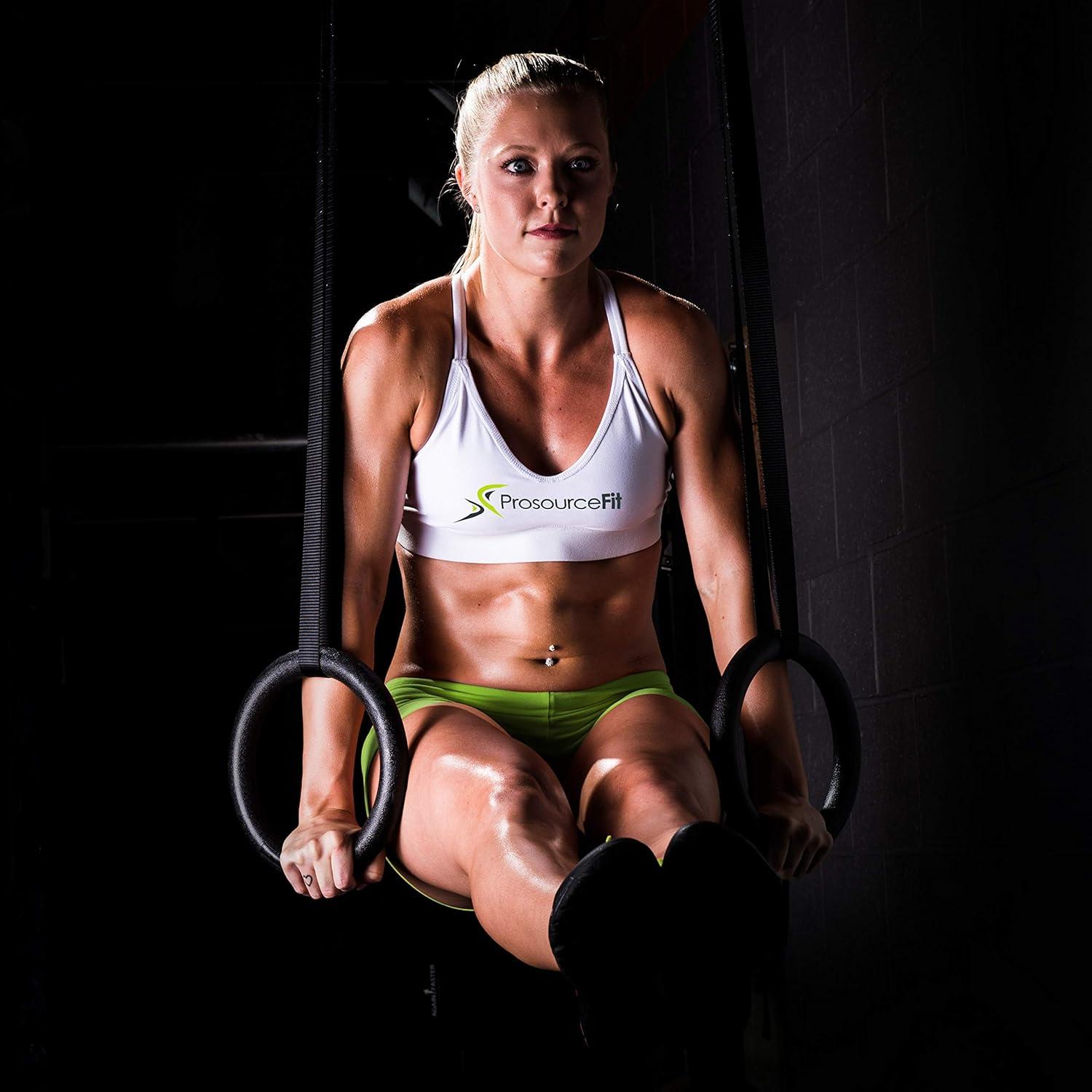 imageProsourceFit Fitness Gymnastics Rings with Straps for Total Body Conditioning at HomeBlack  Lexan