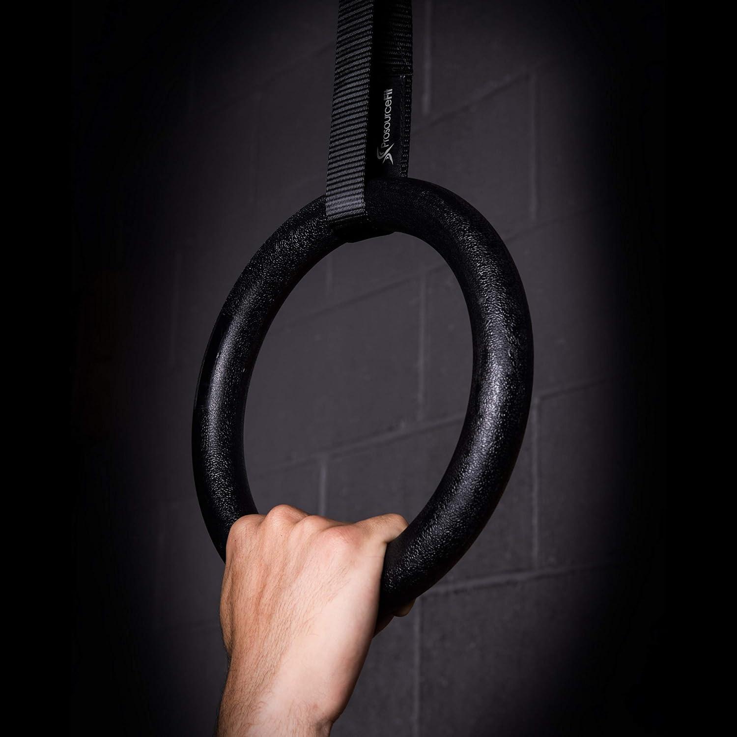 imageProsourceFit Fitness Gymnastics Rings with Straps for Total Body Conditioning at HomeBlack  Lexan