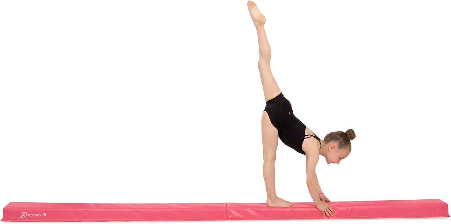 imageProsourceFit Gymnastics Balance Beam for Kids 9ft Long Firm Folding Floor Beam with NonSlip 4inch Wide Surface for Safe Gymnastics Practice at Home or GymPink