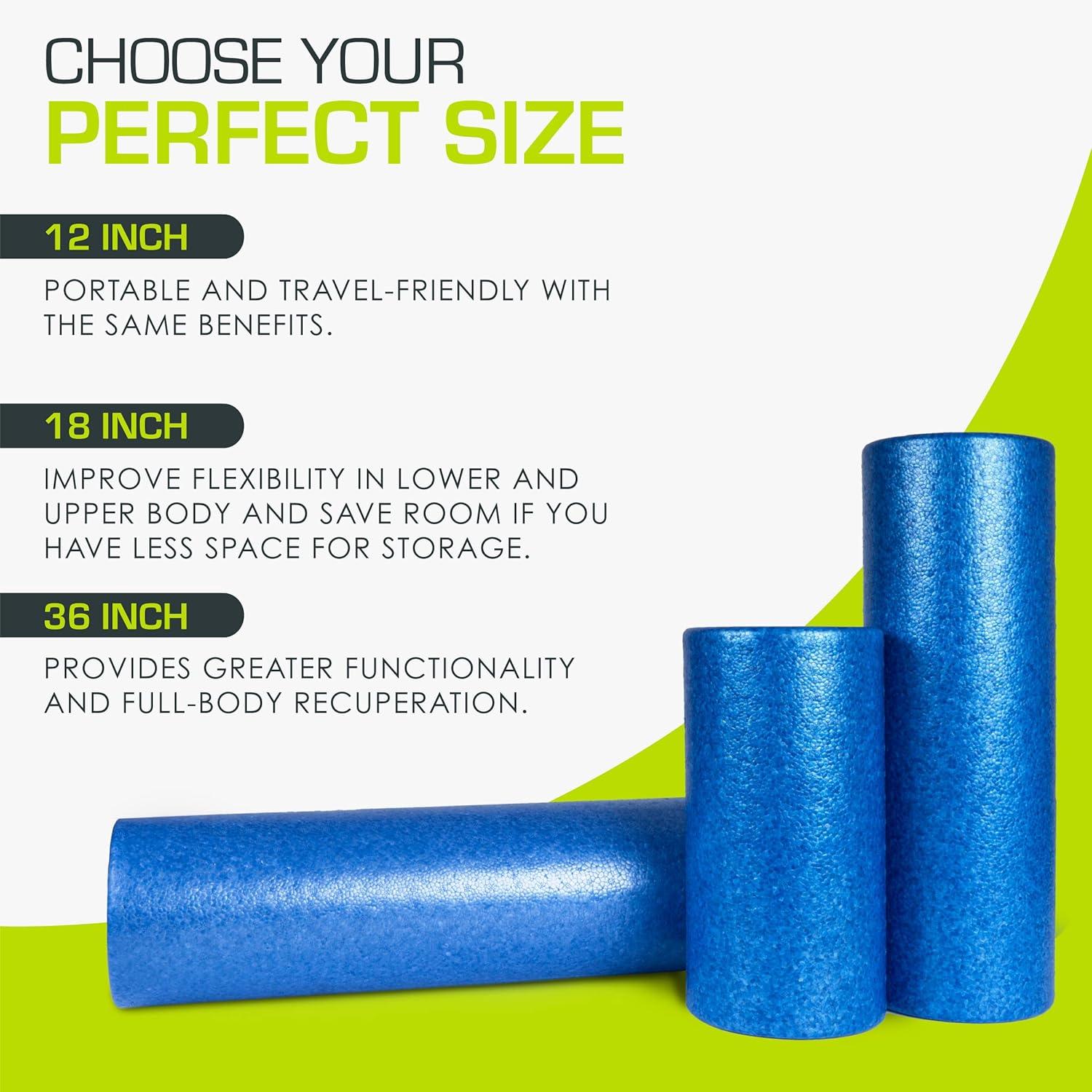 imageProsourceFit High Density Foam Rollers 36  inches LongFirm Full Body Athletic Massage Tool for Back Stretching Yoga Pilates Post Workout Muscle RecuperationBlue