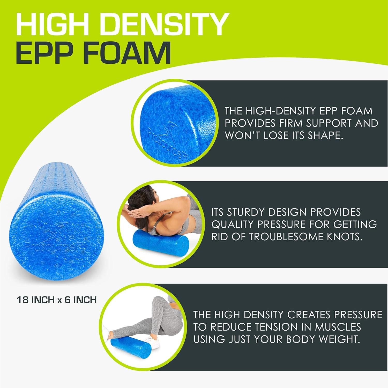 imageProsourceFit High Density Foam Rollers 36  inches LongFirm Full Body Athletic Massage Tool for Back Stretching Yoga Pilates Post Workout Muscle RecuperationBlue