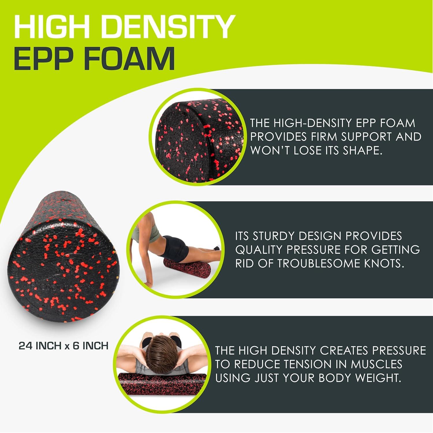 imageProsourceFit High Density Foam Rollers 36  inches LongFirm Full Body Athletic Massage Tool for Back Stretching Yoga Pilates Post Workout Muscle RecuperationBlackRed