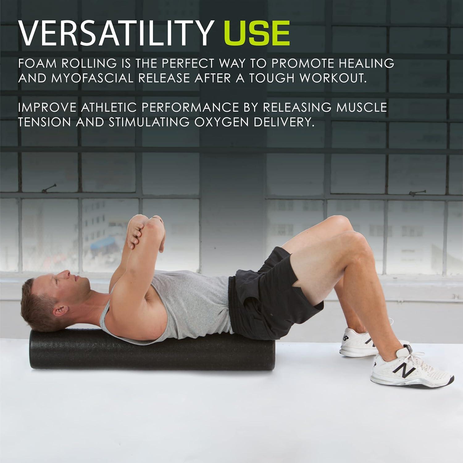 imageProsourceFit High Density Foam Rollers 36  inches LongFirm Full Body Athletic Massage Tool for Back Stretching Yoga Pilates Post Workout Muscle RecuperationBlack