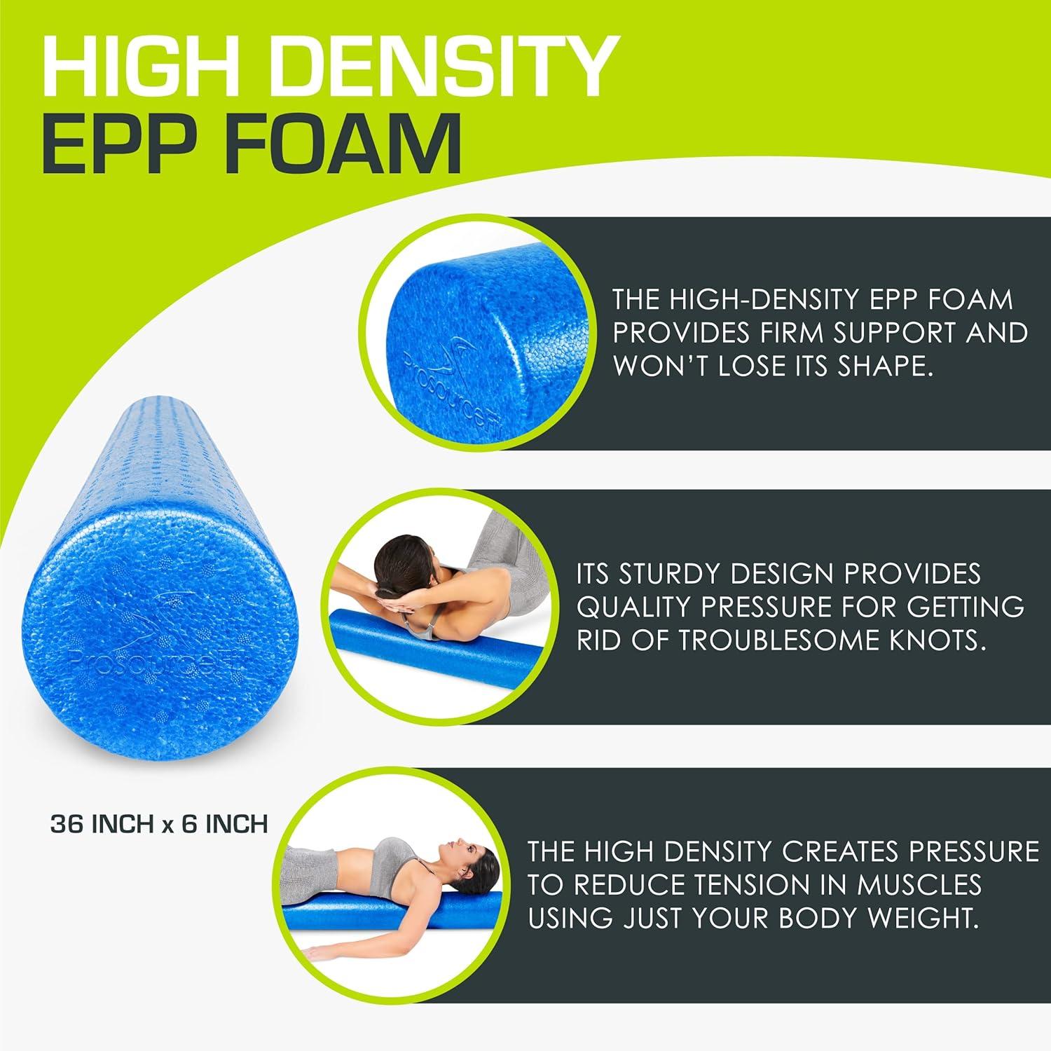 imageProsourceFit High Density Foam Rollers 36  inches LongFirm Full Body Athletic Massage Tool for Back Stretching Yoga Pilates Post Workout Muscle RecuperationBlue