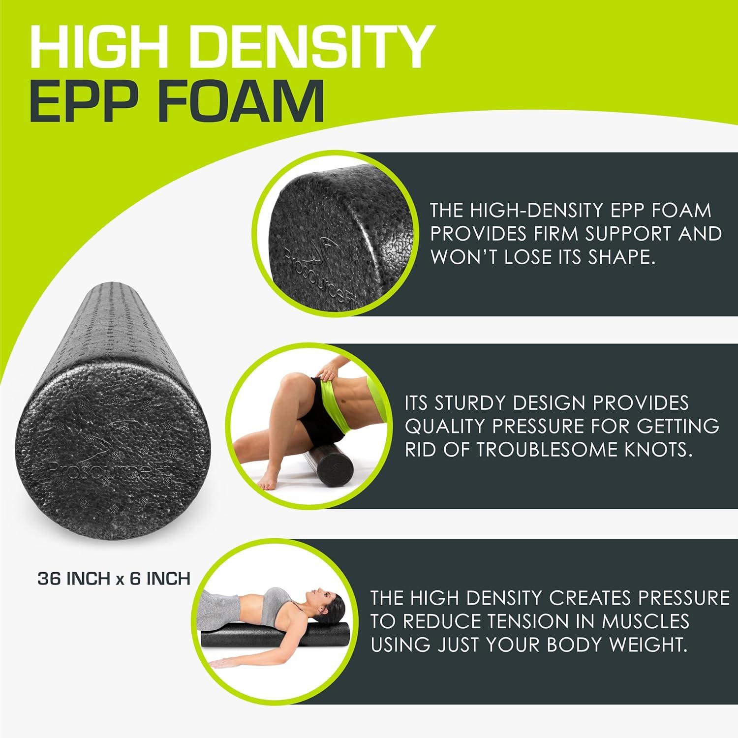 imageProsourceFit High Density Foam Rollers 36  inches LongFirm Full Body Athletic Massage Tool for Back Stretching Yoga Pilates Post Workout Muscle RecuperationBlack