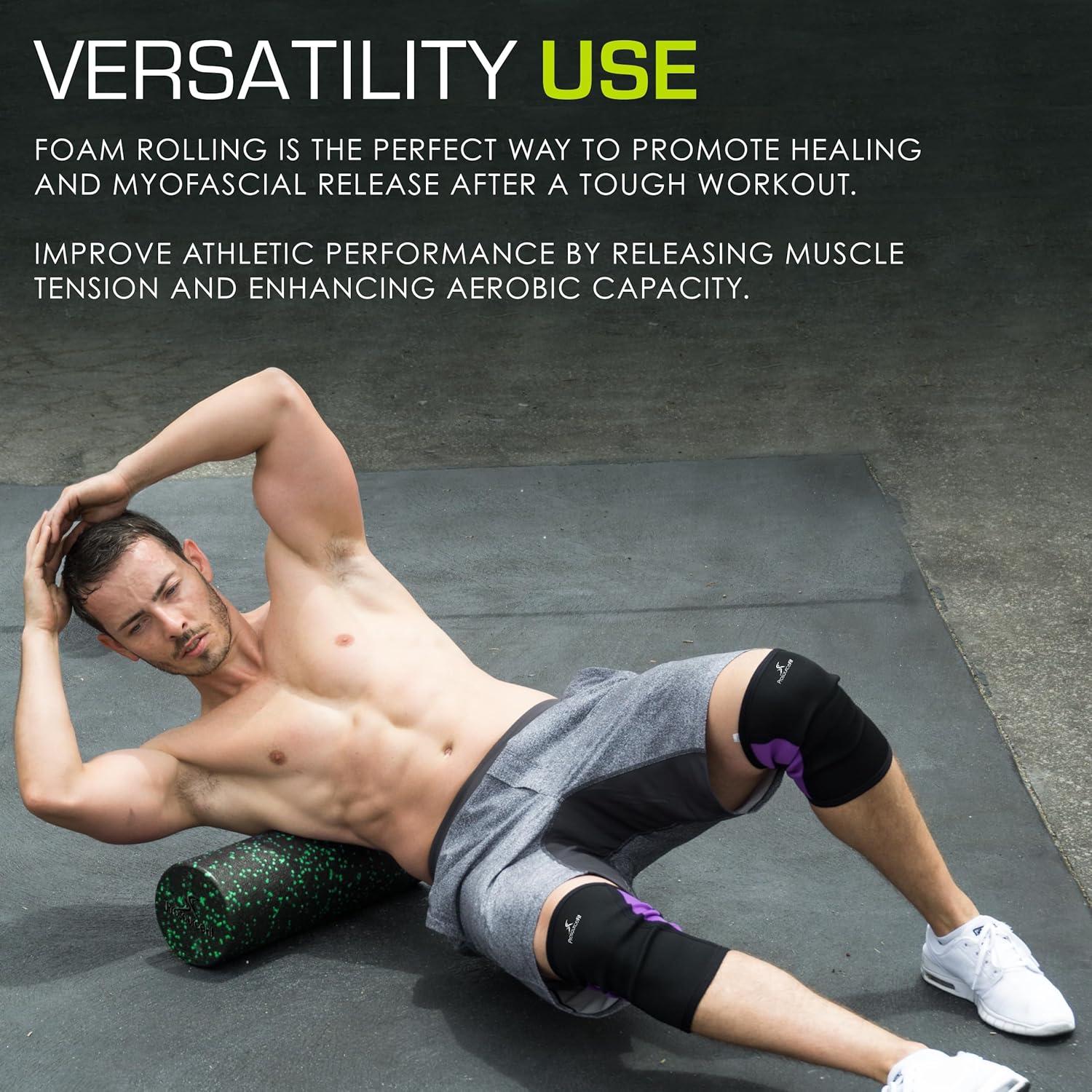 imageProsourceFit High Density Foam Rollers 36  inches LongFirm Full Body Athletic Massage Tool for Back Stretching Yoga Pilates Post Workout Muscle RecuperationBlackGreen