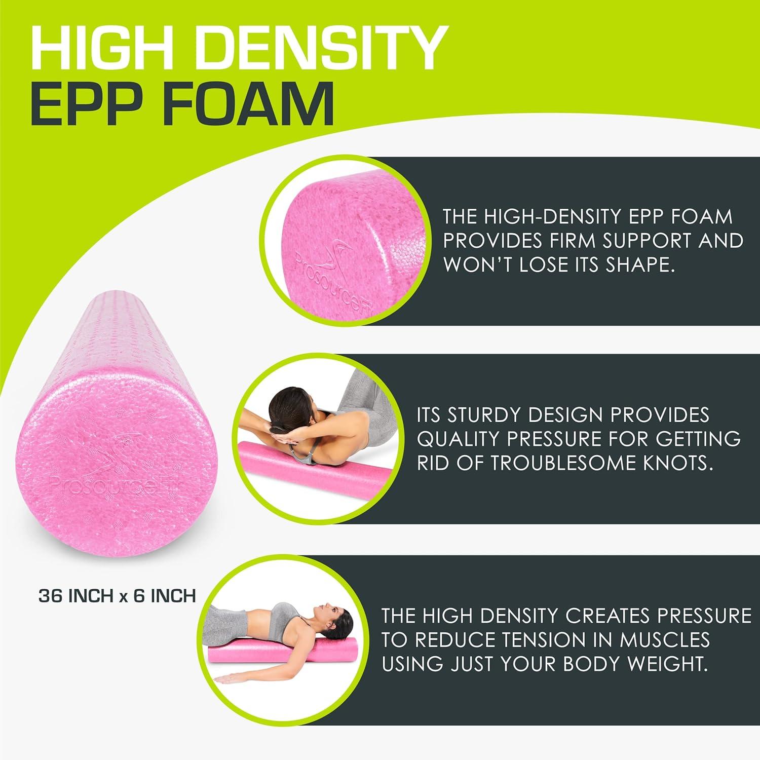 imageProsourceFit High Density Foam Rollers 36  inches LongFirm Full Body Athletic Massage Tool for Back Stretching Yoga Pilates Post Workout Muscle RecuperationPink