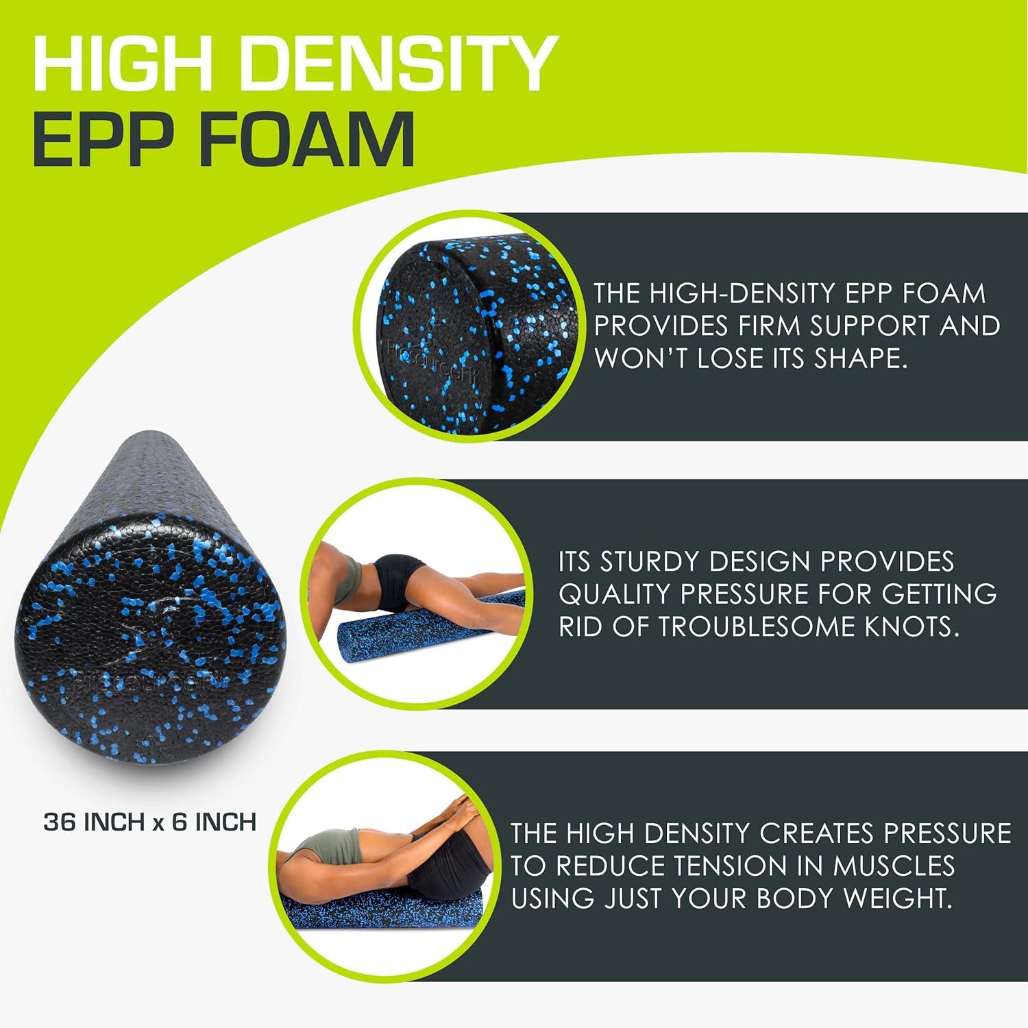 imageProsourceFit High Density Foam Rollers 36  inches LongFirm Full Body Athletic Massage Tool for Back Stretching Yoga Pilates Post Workout Muscle RecuperationBlackBlue