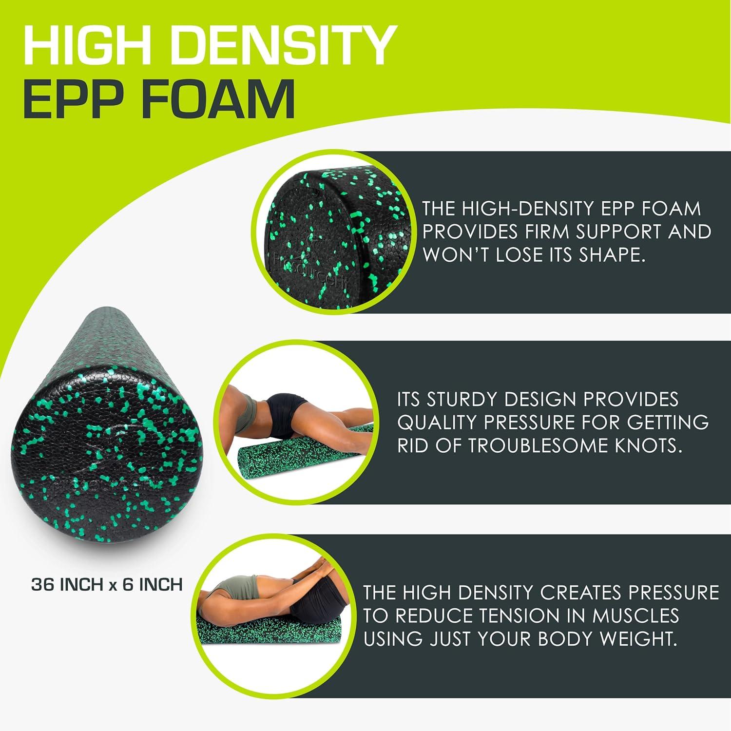 imageProsourceFit High Density Foam Rollers 36  inches LongFirm Full Body Athletic Massage Tool for Back Stretching Yoga Pilates Post Workout Muscle RecuperationBlackGreen