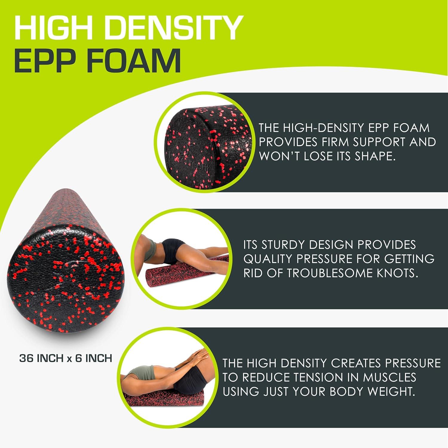 imageProsourceFit High Density Foam Rollers 36  inches LongFirm Full Body Athletic Massage Tool for Back Stretching Yoga Pilates Post Workout Muscle RecuperationBlackRed