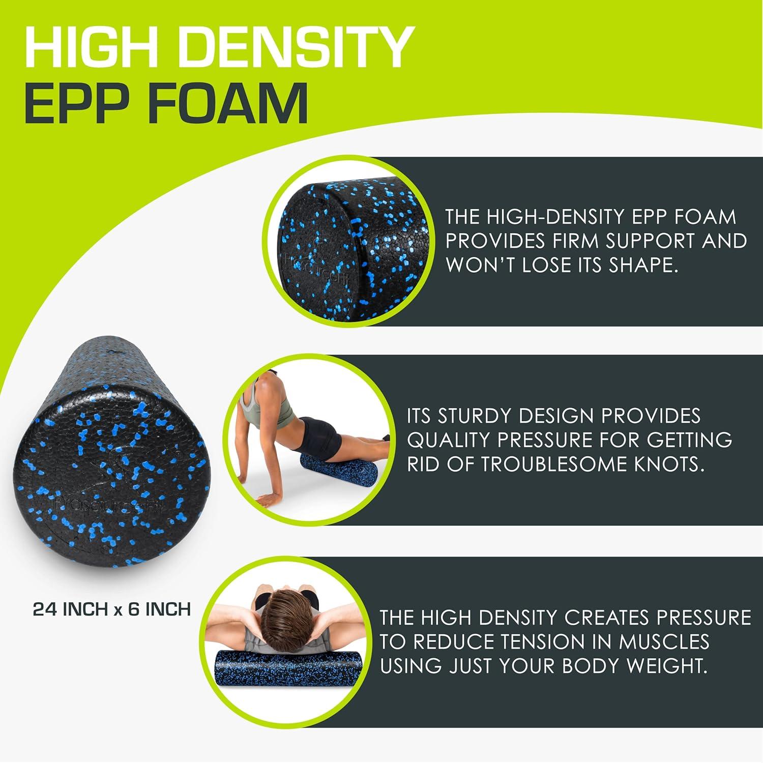 imageProsourceFit High Density Foam Rollers 36  inches LongFirm Full Body Athletic Massage Tool for Back Stretching Yoga Pilates Post Workout Muscle RecuperationBlackBlue