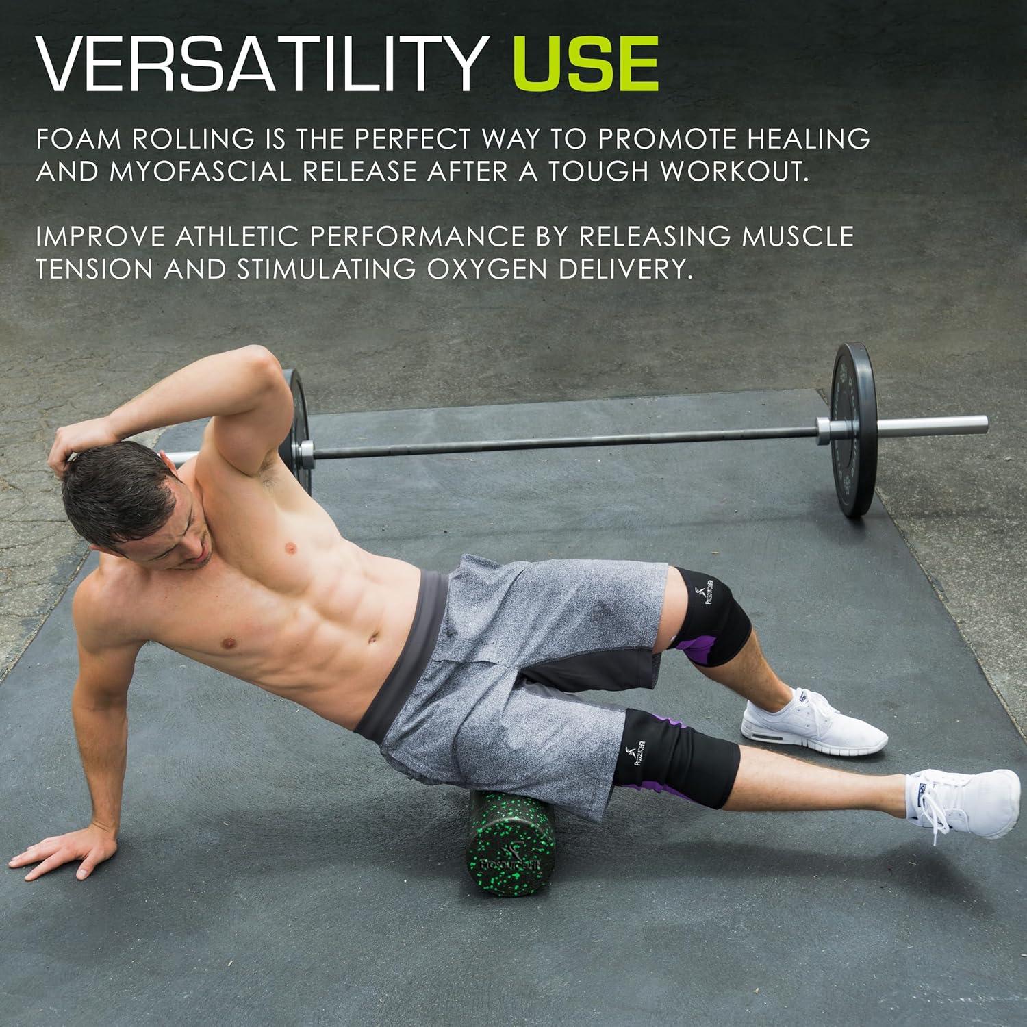 imageProsourceFit High Density Foam Rollers 36  inches LongFirm Full Body Athletic Massage Tool for Back Stretching Yoga Pilates Post Workout Muscle RecuperationBlackGreen